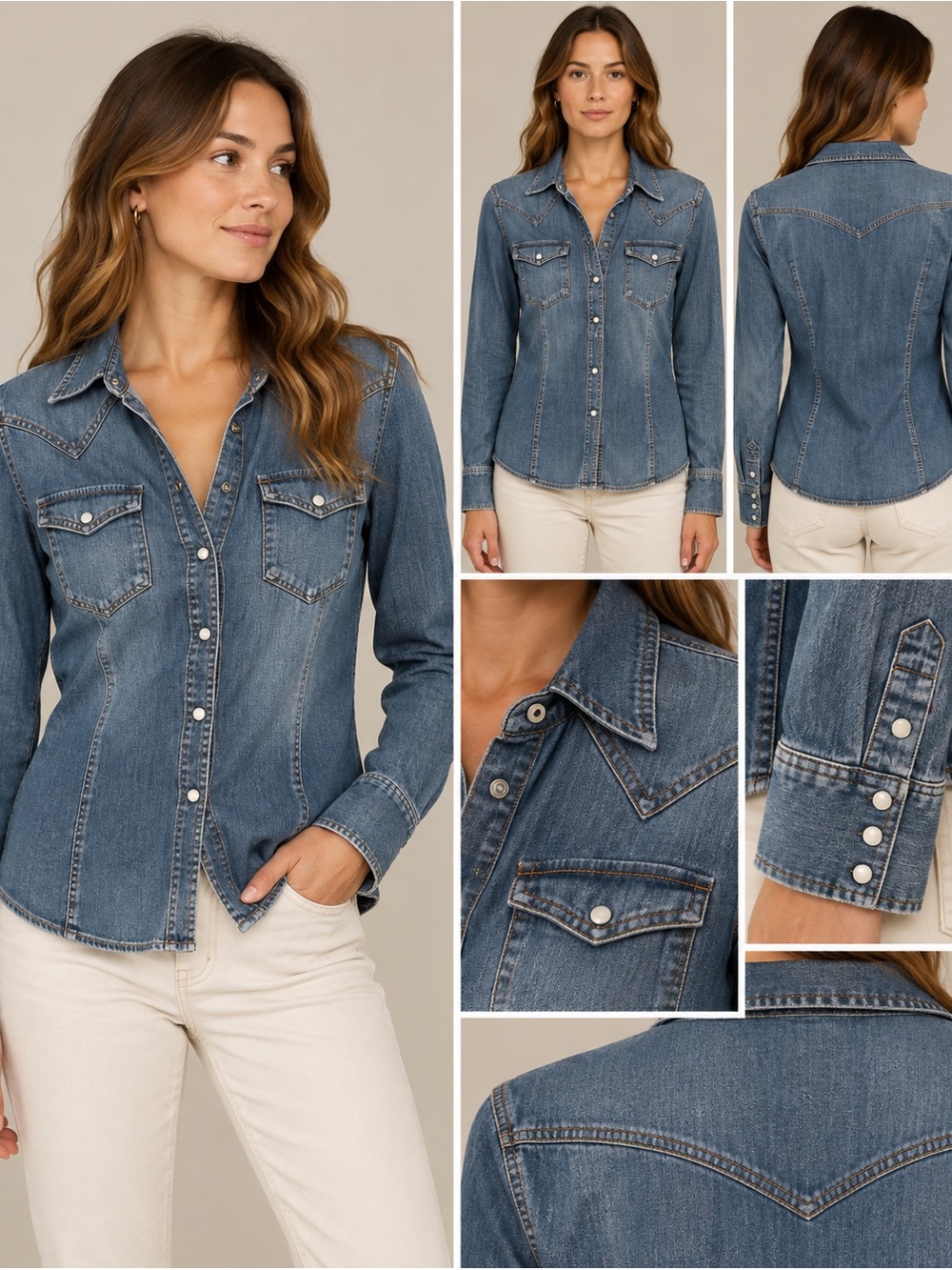GAP Dark Wash Denim Pearl Snap Front Long Sleeve Shirt Blue Size XL